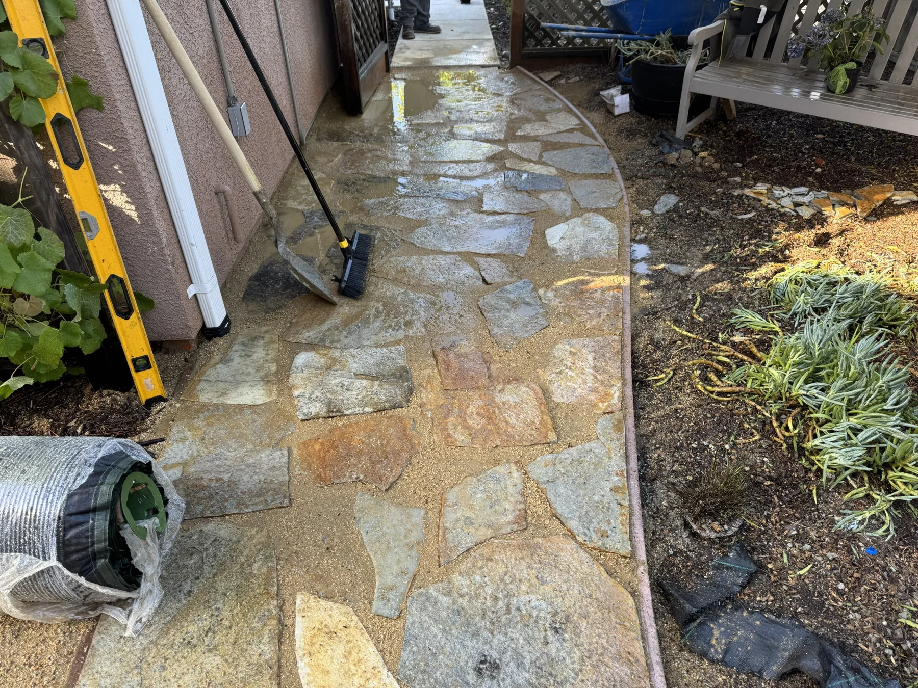 Detailed stone walkway installation